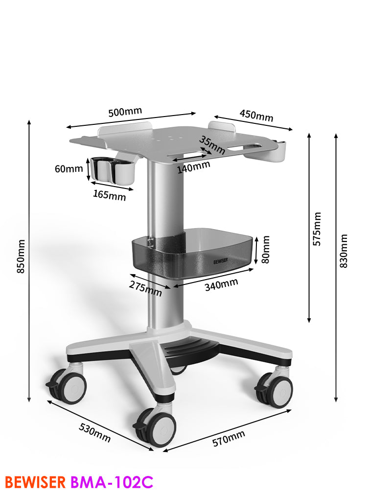 BMA-102C Bewiser Ultrasound Medical Cart Trolley Mobile Laptop Cart for Medical Use, Ideal for Ultrasound and B-Scan Equipment