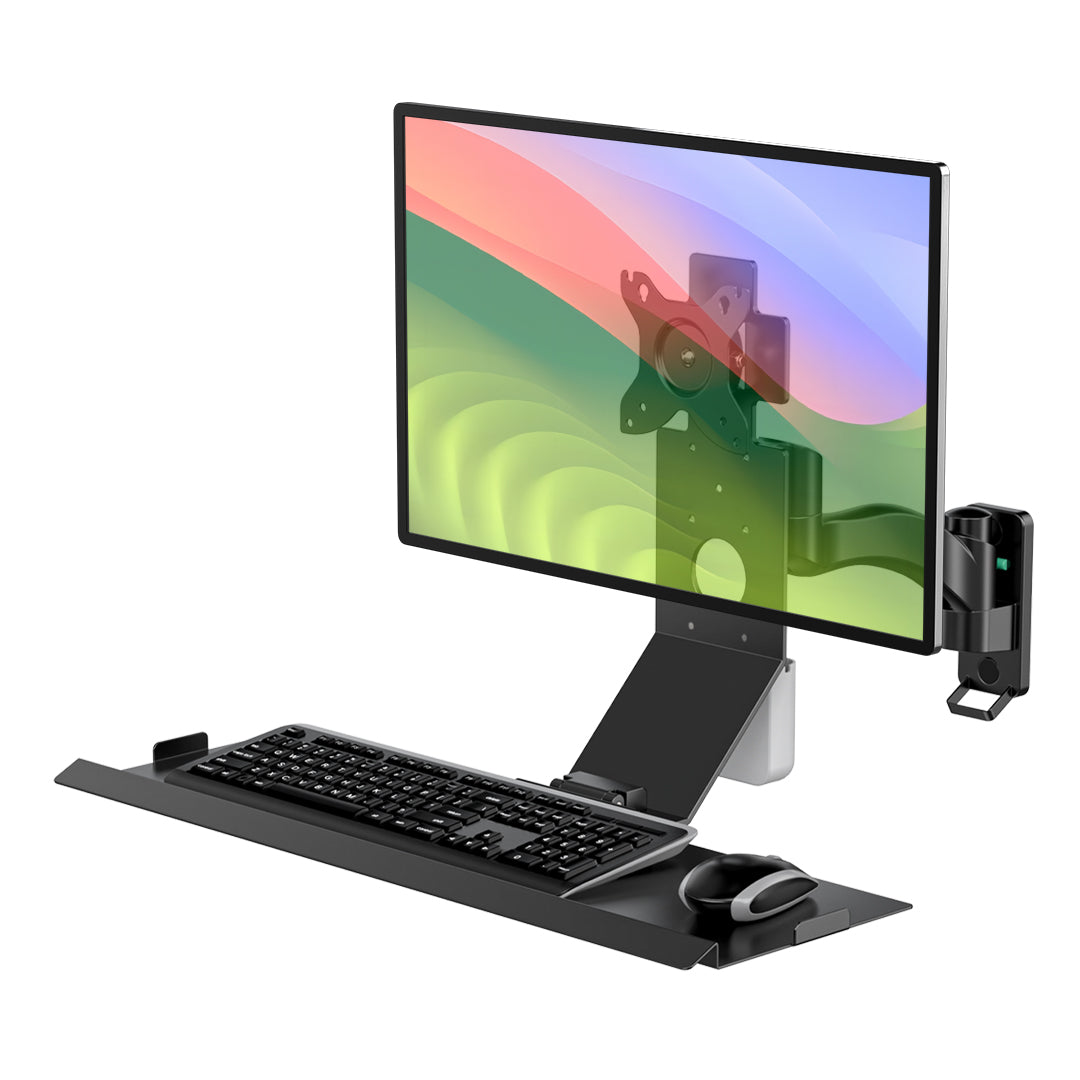 WKS-2 Bewiser Universal Wall-Mounted Adjustable Monitor Stand with Folding Keyboard Holder for Industrial Equipment and Machine Tools