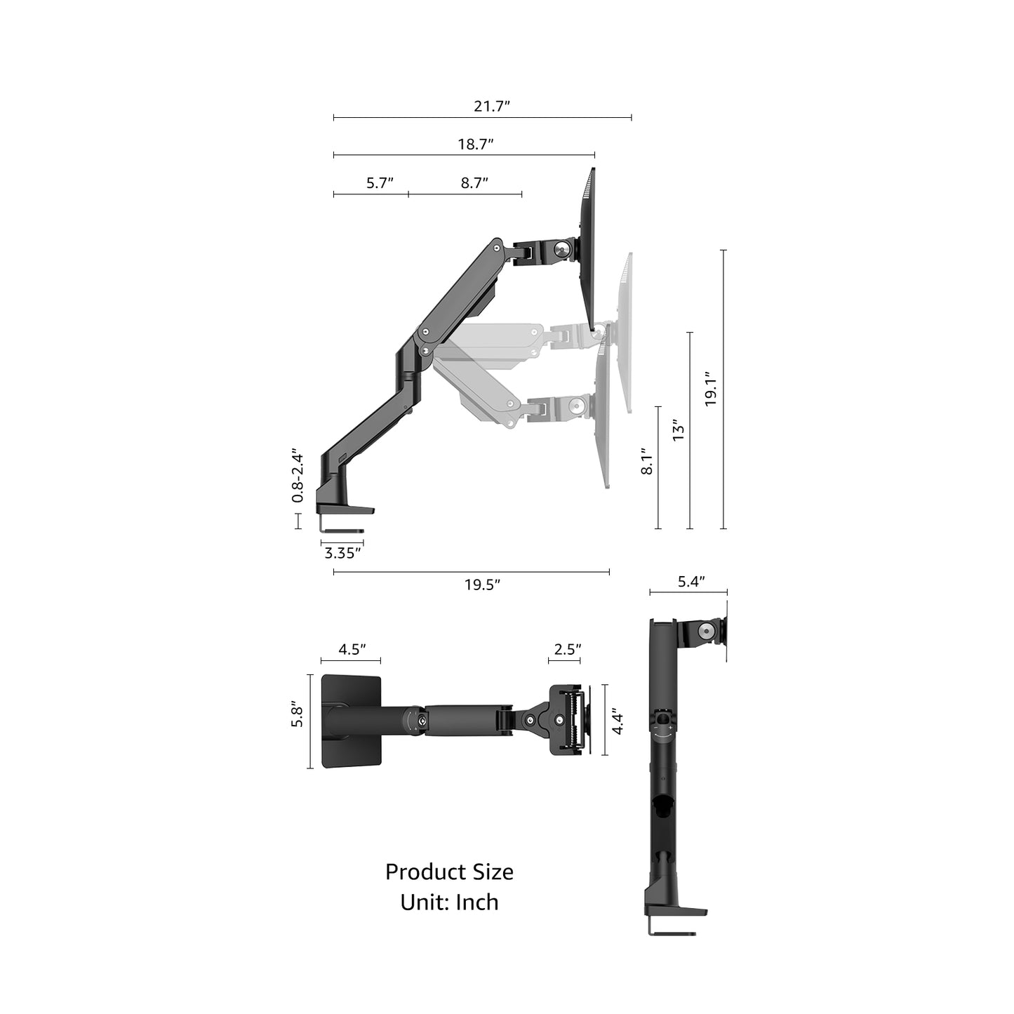 Single Ultrawide Monitor Arm , VESA Desk Mount – For 1000R Curved Monitors Up to 49 Inches, up to 44 lbs