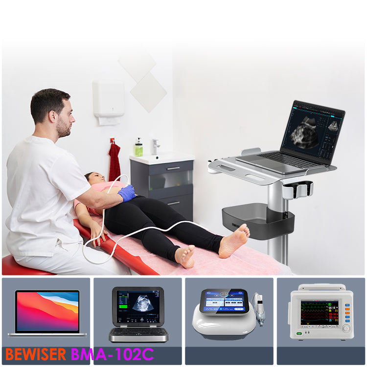 BMA-102C Bewiser Ultrasound Medical Cart Trolley Mobile Laptop Cart for Medical Use, Ideal for Ultrasound and B-Scan Equipment