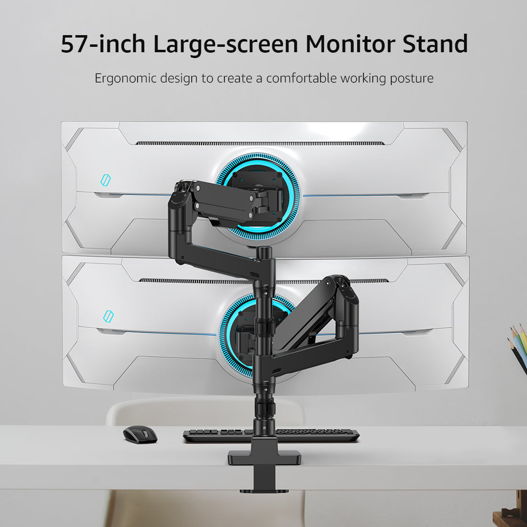 BEWISER Dual-Arm Heavy Duty Monitor Stand  for 34-49 inches Screens,Weight Capacity Up to 44 lbs,Full Motion Height Swivel Adjustable Monitor Arm(S1020-PD)