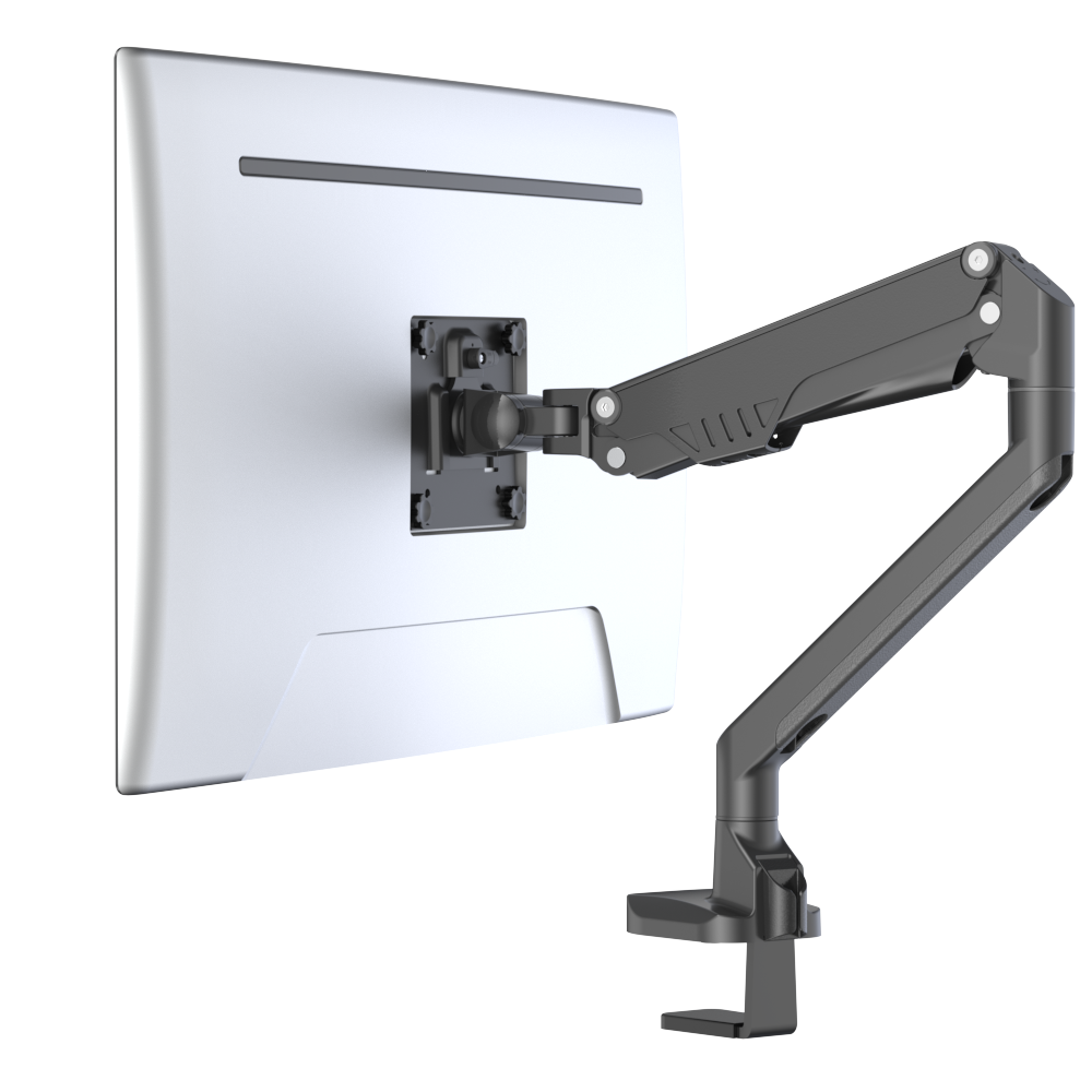 D5 Single Monitor Arm Mount Stand Fully Adjustable Gas Spring Desk Mount Swivel Bracket with C Clamp，Grommet  For 32 Inch