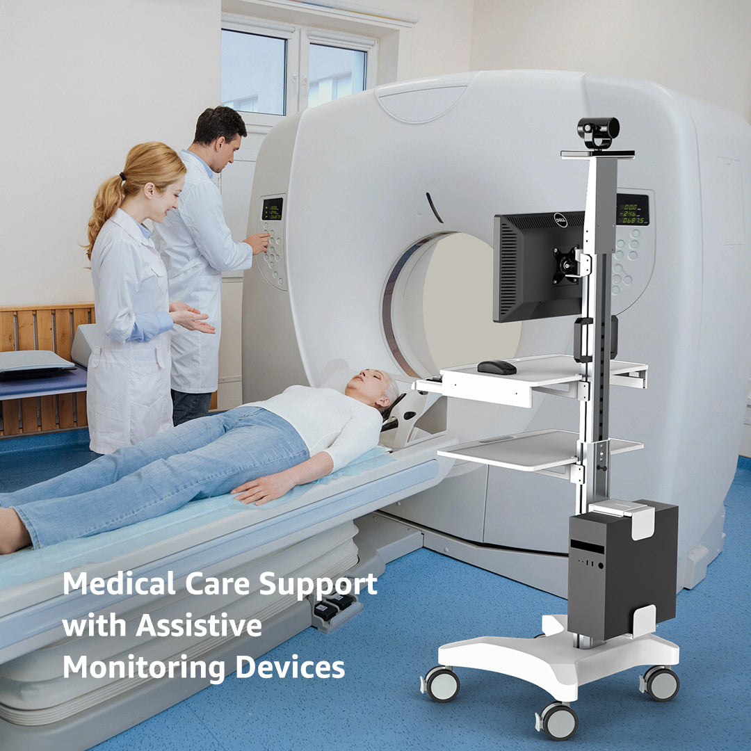 (H1)Laboratory Equipment-Silent Wheel, Dental Scanning, Medical Moving Host/Monitor Equipment-Removable Display Case, Bracket