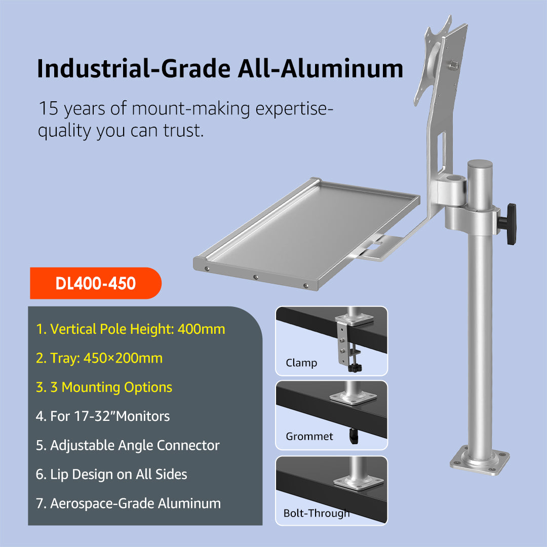 DL700-600 Industrial Monitor Stand Vertical Adjustable Height Monitor Riser Fits 17 to 32 Inch Screen with Swivel, Tilt, Height Adjustable