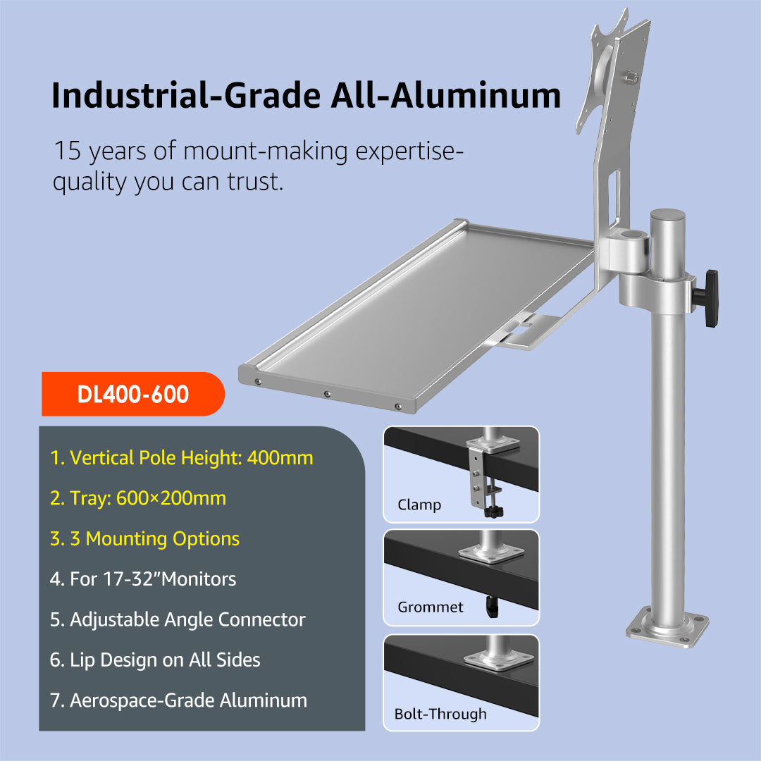 DL700-600 Industrial Monitor Stand Vertical Adjustable Height Monitor Riser Fits 17 to 32 Inch Screen with Swivel, Tilt, Height Adjustable