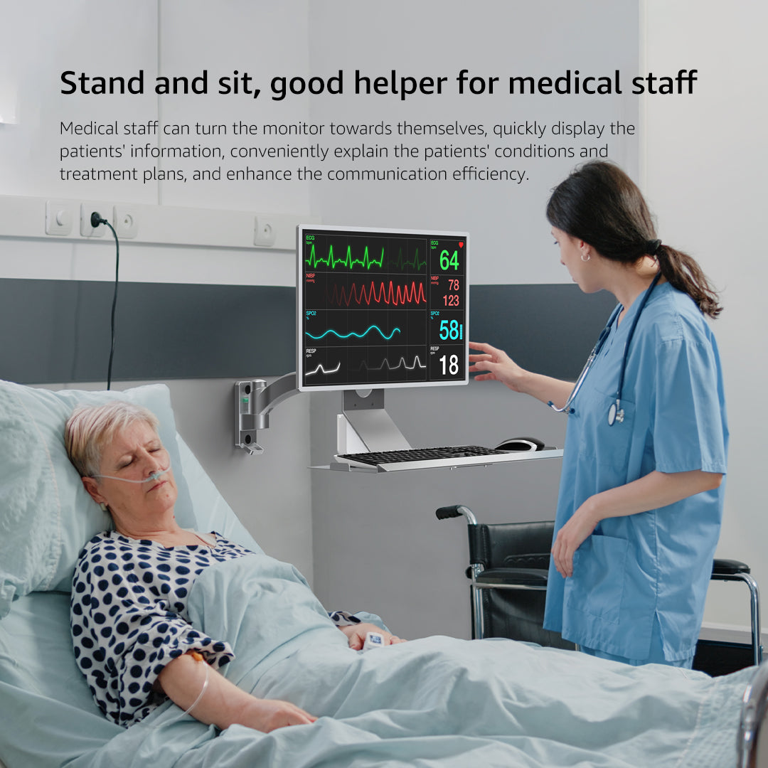 WKS-2 Bewiser Universal Wall-Mounted Adjustable Monitor Stand with Folding Keyboard Holder for Industrial Equipment and Machine Tools