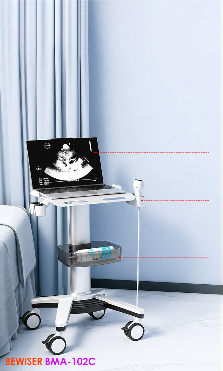 BMA-102C Bewiser Ultrasound Medical Cart Trolley Mobile Laptop Cart for Medical Use, Ideal for Ultrasound and B-Scan Equipment