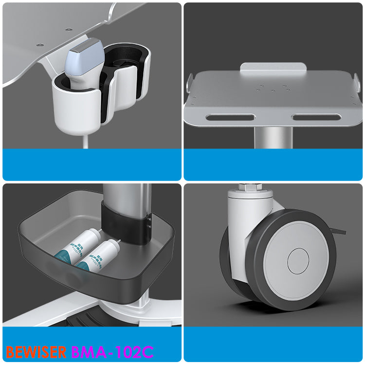 BMA-102C Bewiser Ultrasound Medical Cart Trolley Mobile Laptop Cart for Medical Use, Ideal for Ultrasound and B-Scan Equipment