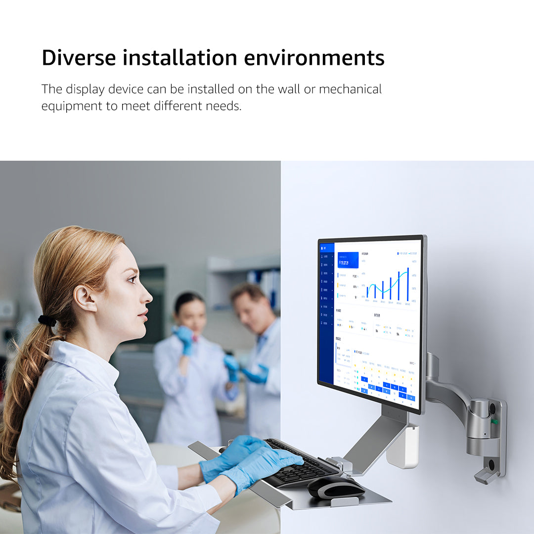 WKS-2 Bewiser Universal Wall-Mounted Adjustable Monitor Stand with Folding Keyboard Holder for Industrial Equipment and Machine Tools