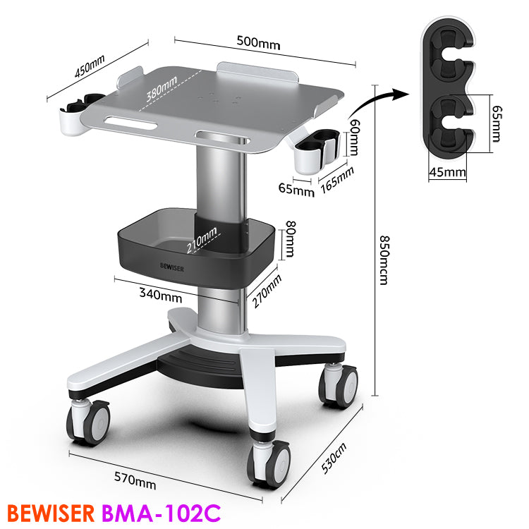 BMA-102C Bewiser Ultrasound Medical Cart Trolley Mobile Laptop Cart for Medical Use, Ideal for Ultrasound and B-Scan Equipment