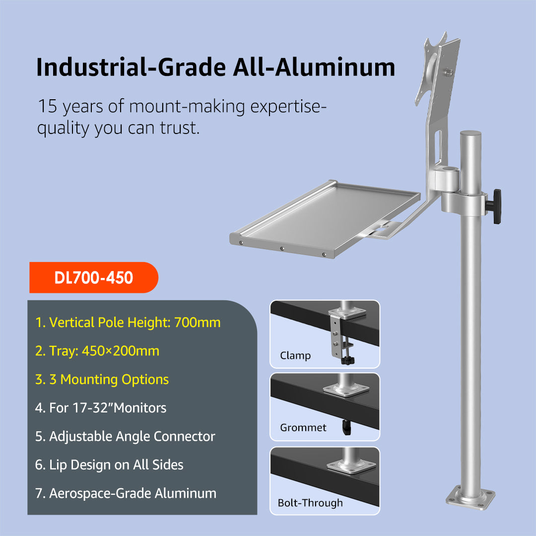 DL700-600 Industrial Monitor Stand Vertical Adjustable Height Monitor Riser Fits 17 to 32 Inch Screen with Swivel, Tilt, Height Adjustable