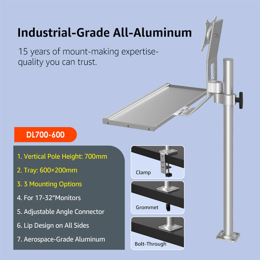 DL700-600 Industrial Monitor Stand Vertical Adjustable Height Monitor Riser Fits 17 to 32 Inch Screen with Swivel, Tilt, Height Adjustable