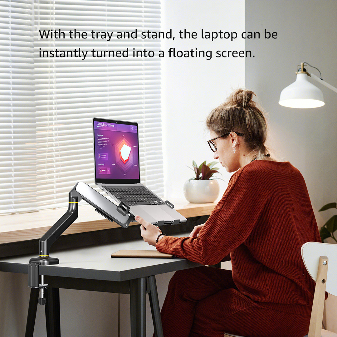 (X12N)BEWISER Laptop Arm Desk Mount with Gas Spring for 12-17 Inch Laptop，Adjustable Computer Notebook Mount Desk Stand，2-in-1 Monitor Arm for 13-32 Inch Monitor