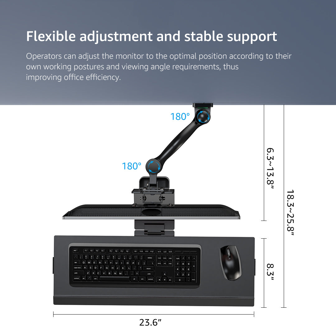 WKS-2 Bewiser Universal Wall-Mounted Adjustable Monitor Stand with Folding Keyboard Holder for Industrial Equipment and Machine Tools