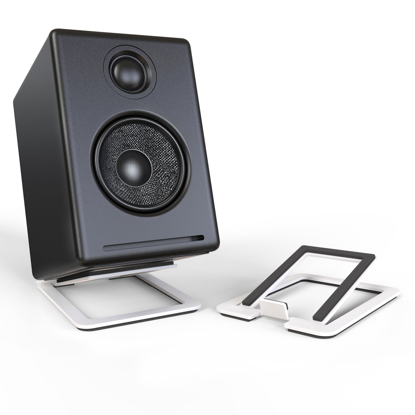 Metal Desktop Speaker Stands for Small Speakers, Tilted Tabletop Steel Computer Speaker Stands, Black （Pair）