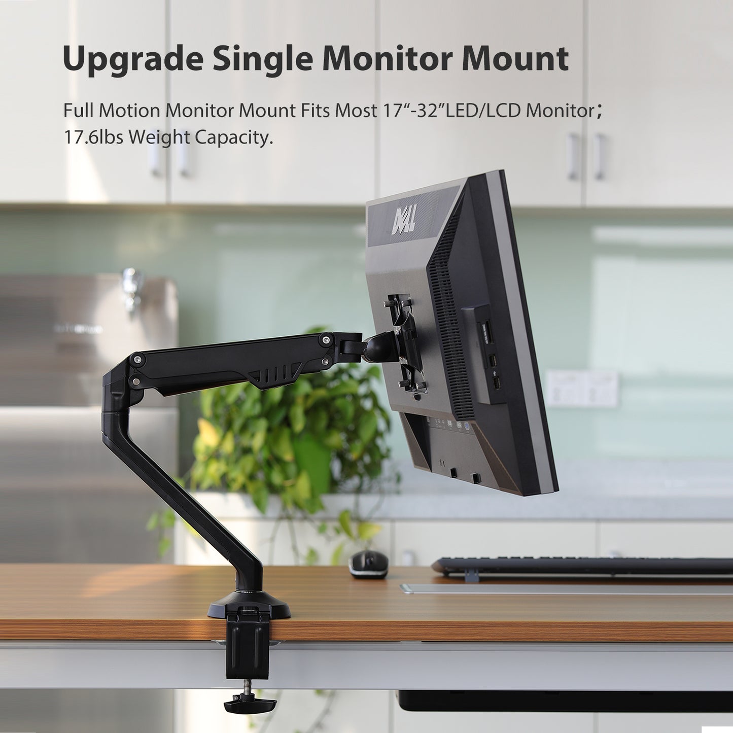 Single Monitor Arm Mount Stand Fully Adjustable Gas Spring Desk Mount Swivel Bracket with C Clamp，Grommet  For 32 Inch(D5)