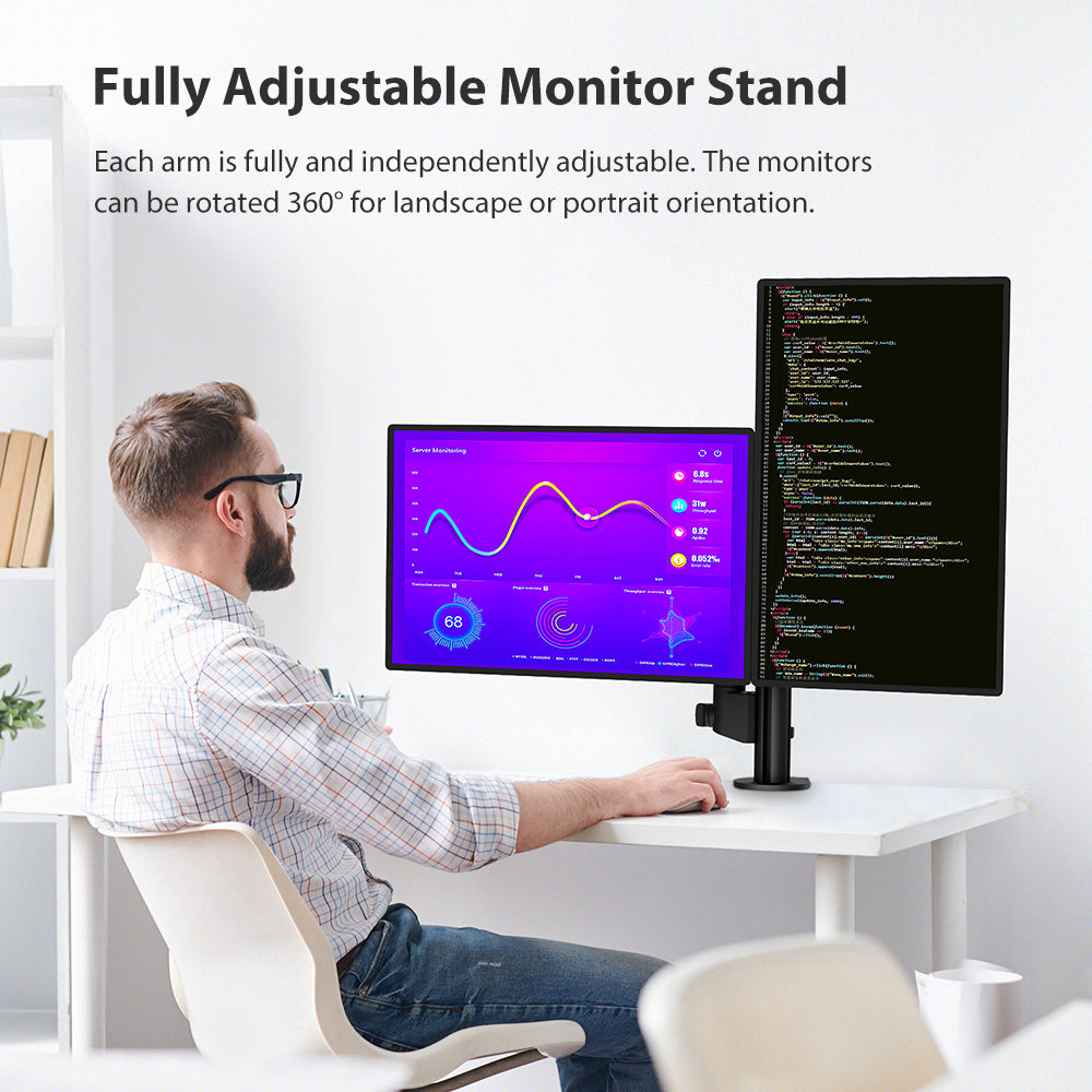 Dual Monitor Arms Fully Adjustable Desk Mount Stand Fits 2 Screens up to 32 inch， Weight Capacity 22lbs per Arm（BP200）