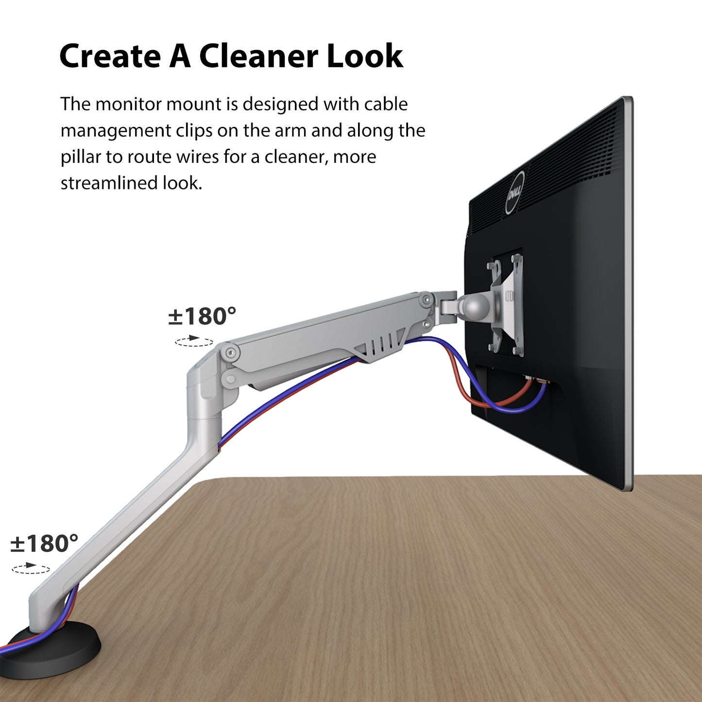 Single Monitor Arm Mount Stand Fully Adjustable Gas Spring Desk Mount Swivel Bracket with C Clamp，Grommet  For 32 Inch(D5)