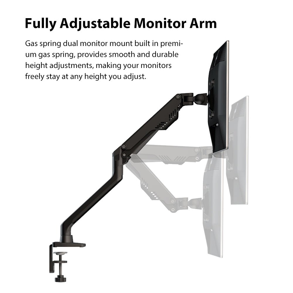 Dual Monitor Arms, For 2 Monitors，Fully Adjustable Gas Spring Desk Mount Swivel Bracket With Clamp, Grommet For Display Up to 32 Inch(D5-Dual)