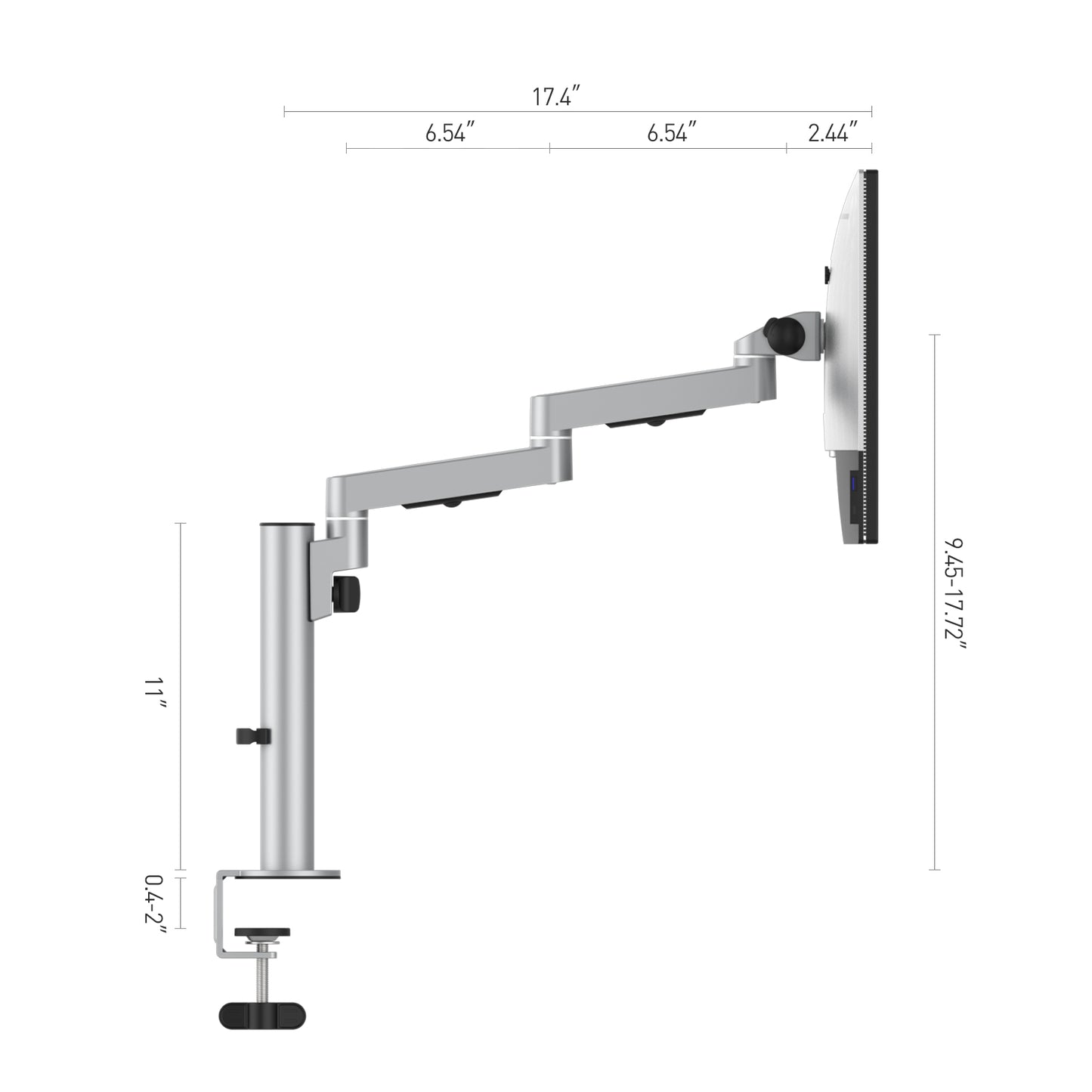 Monitor Mount With Extension Arm，Fully Adjustable Computer Monitor Mount for Screen Up to 32 Inch，Monitor Desk Mount with C-Clamp and Grommet（L-T）