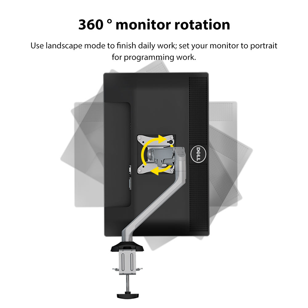 Single Monitor Arm Mount Stand Fully Adjustable Gas Spring Desk Mount Swivel Bracket with C Clamp，Grommet  For 32 Inch(D5)