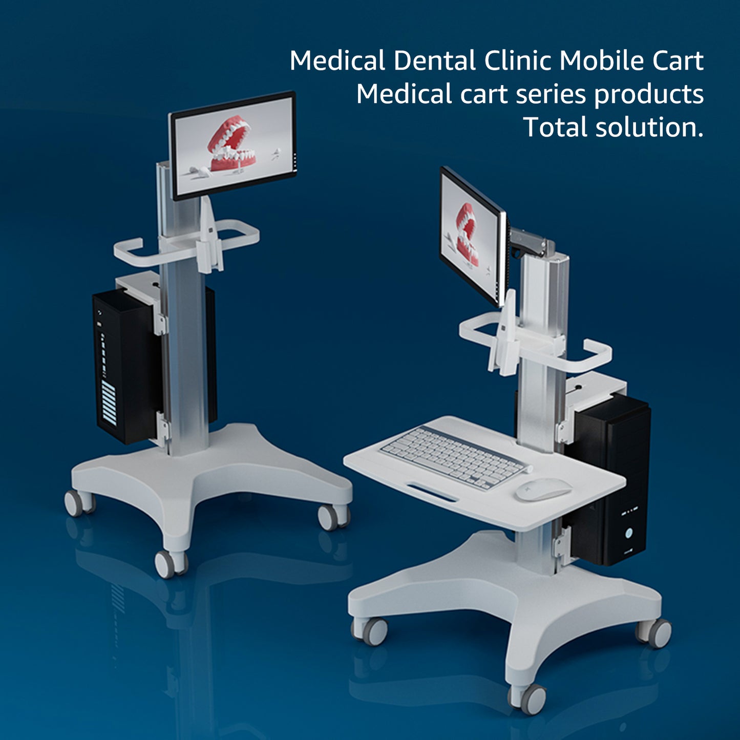 BEWISER Mobile Trolley Cart Medical Cart with Wheels，With Monitor Arm And CPU Holder